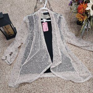 3763 1XL Black Coldwater Creek Shell and Frazzle Crochet Duster.